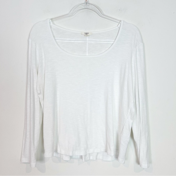 NZT NIC+ZOE WHITE LONG SLEEVE SQUARE NECK T-SHIRT WOMENS SZ LARGE - Picture 2 of 5